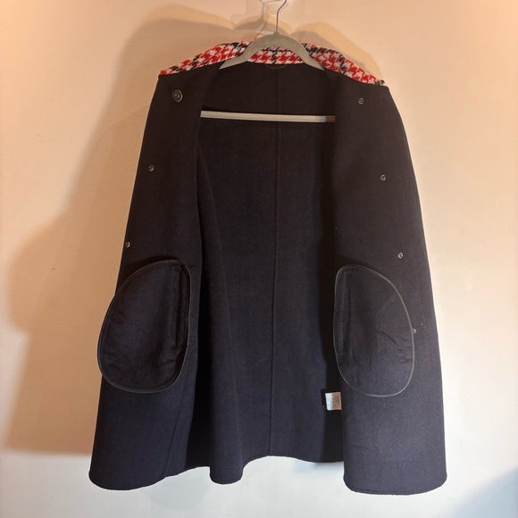 HOUNDSTOOTH SZ L Plaid Coat Double Breasted Wool Cashmere Blend Unlined Pockets - Picture 6 of 9